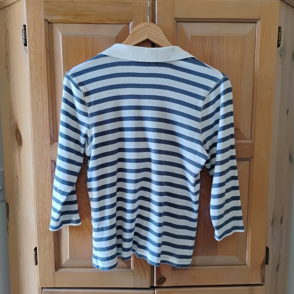 Tommy Hilfiger Sailor V-neck Navy and Cream Striped Top Sz L - Picture 2 of 5